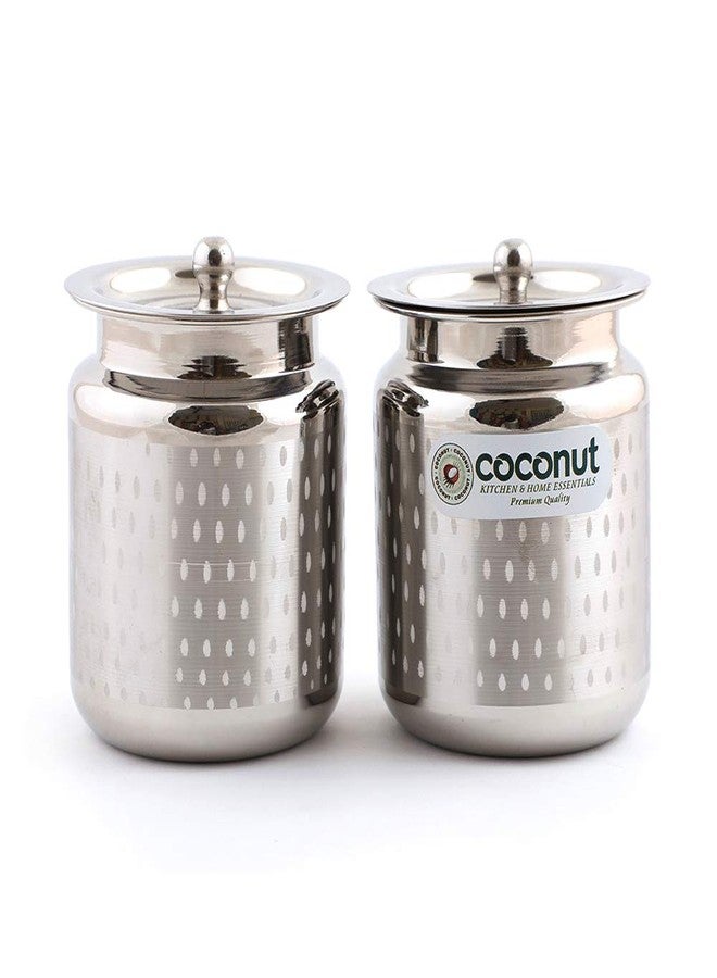 كوكونات وعاء زيت/سمن/مخلل مصنوع من الفولاذ المقاوم للصدأ بجوز الهند - قطعتان (سعة كل منهما 600 مل) - Image 1